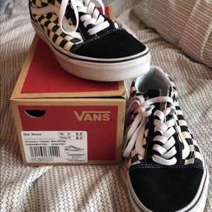 Black and white checkerboard old skool vans